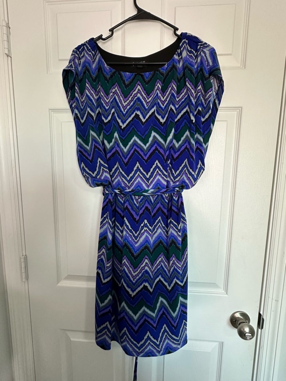 Enfocus Studio Blue Chevron Tie-Waist Midi Dress
